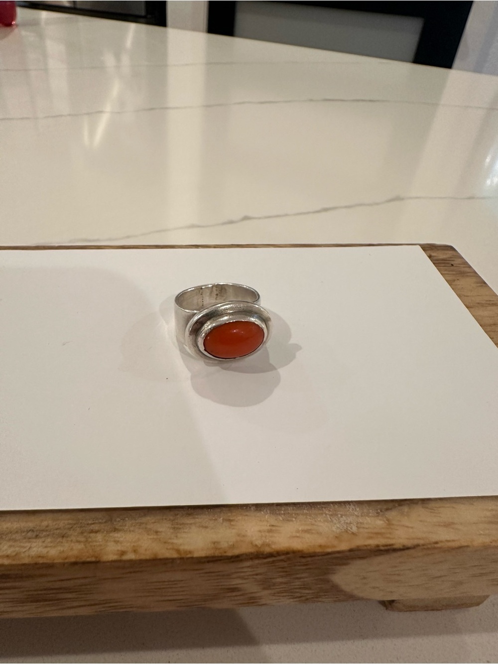 Sterling Silver Ring with Orange Oval Stone - size 6- Women's Fashion Jewelry